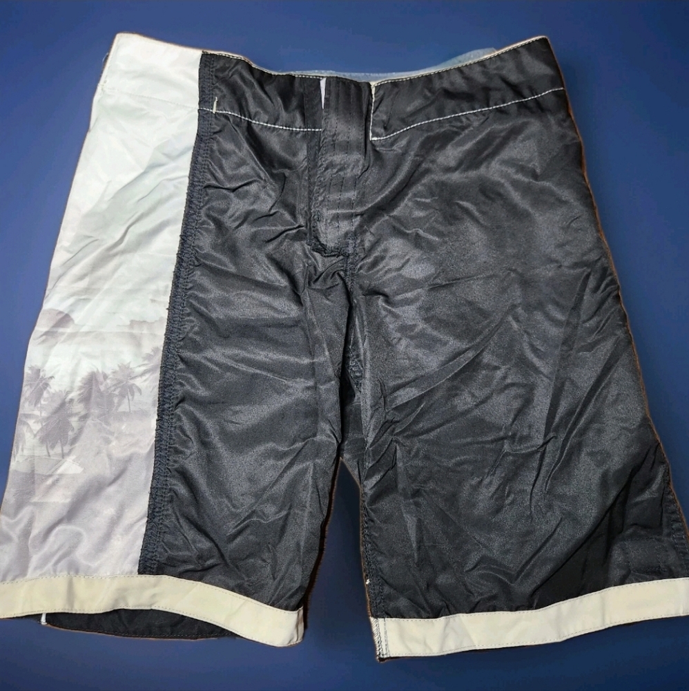 VTG NWT Aaron Chang "Tres Palms" Boardshorts Size 5 Black & Tan Palm Tree Print - Picture 11 of 13